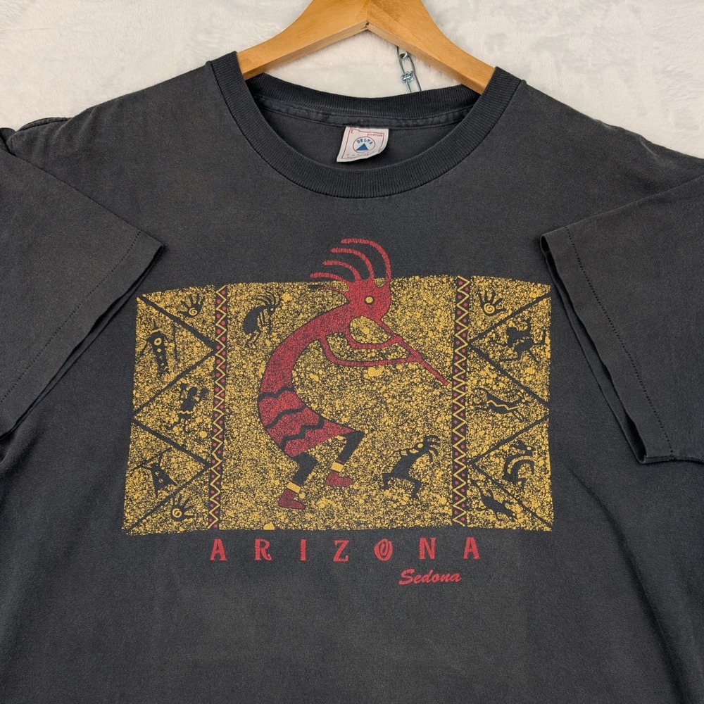VTG Delta T-Shirt Men's L Black Faded Kokopelli Graphic Single Stitch USA 90s